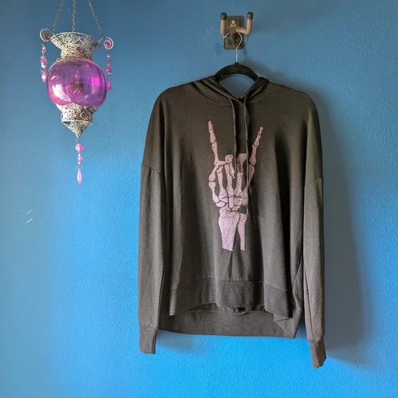 Zoe + Liv Black Hoodie with Skeleton Graphic - Picture 1 of 3